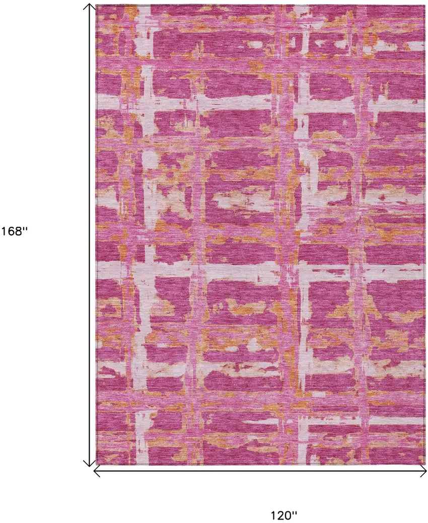 Blush Pink And Orange Striped Washable Indoor Outdoor Area Rug Photo 7