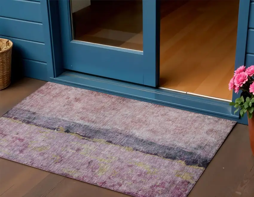 Blush Pink And Purple Abstract Washable Indoor Outdoor Area Rug Photo 1