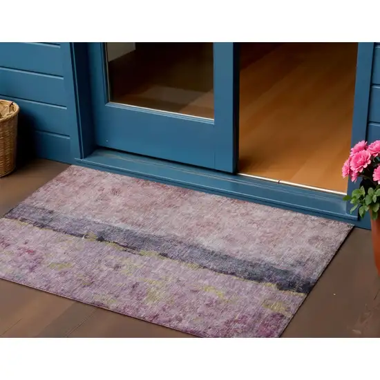 Blush Pink And Purple Abstract Washable Indoor Outdoor Area Rug Photo 1