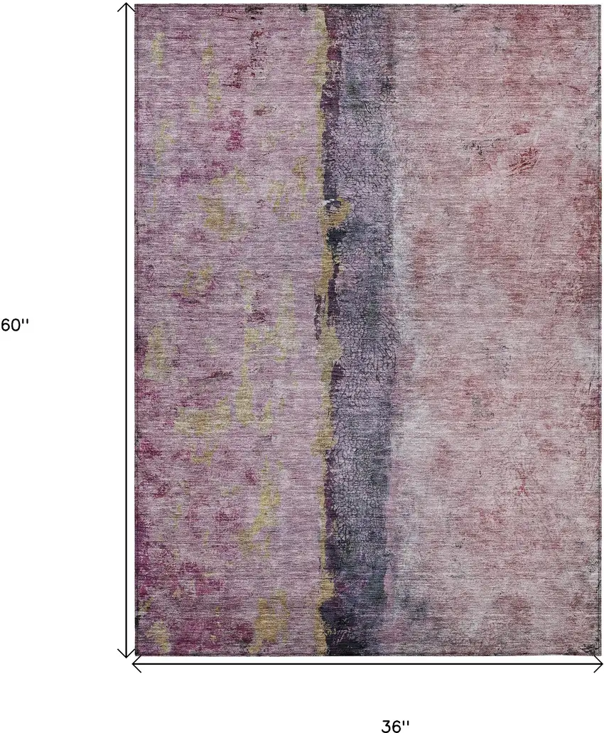 Blush Pink And Purple Abstract Washable Indoor Outdoor Area Rug Photo 3