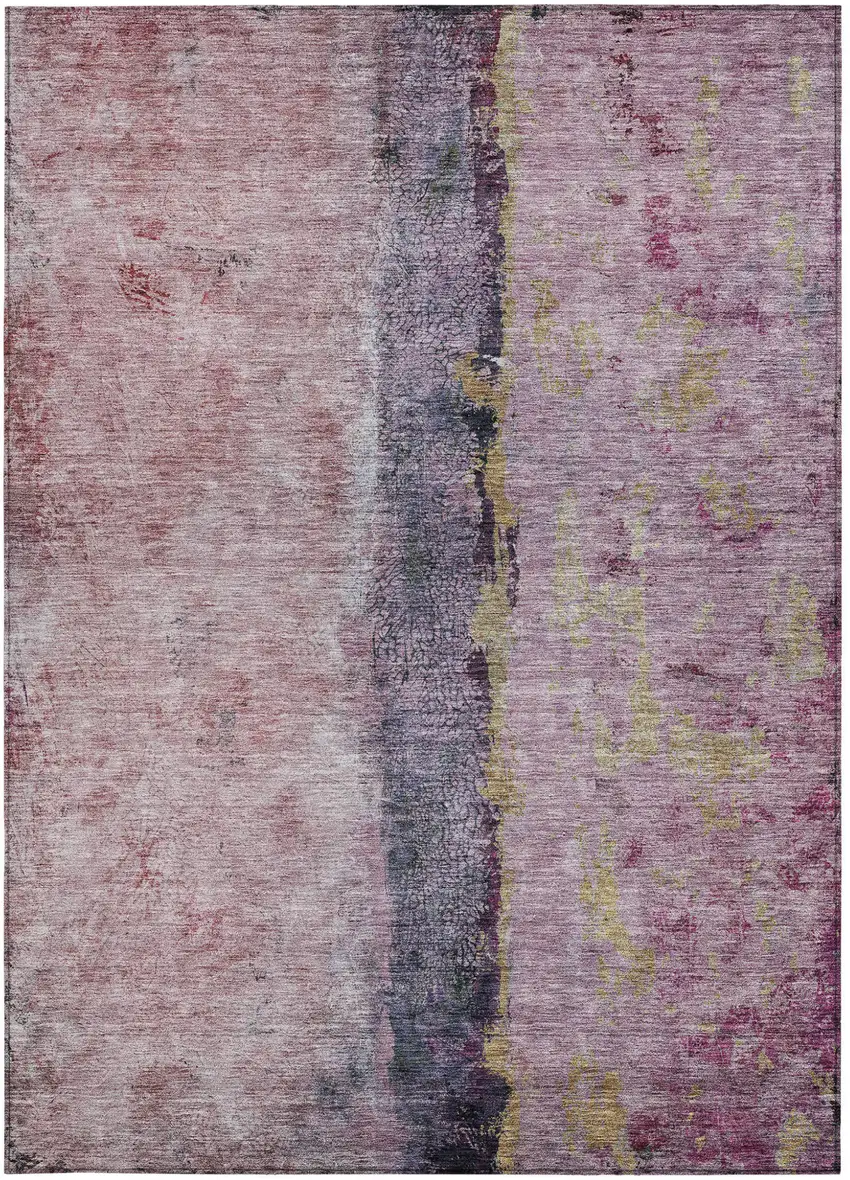 Blush Pink And Purple Abstract Washable Indoor Outdoor Area Rug Photo 6