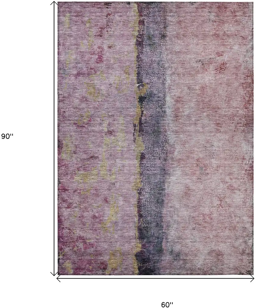 Blush Pink And Purple Abstract Washable Indoor Outdoor Area Rug Photo 3