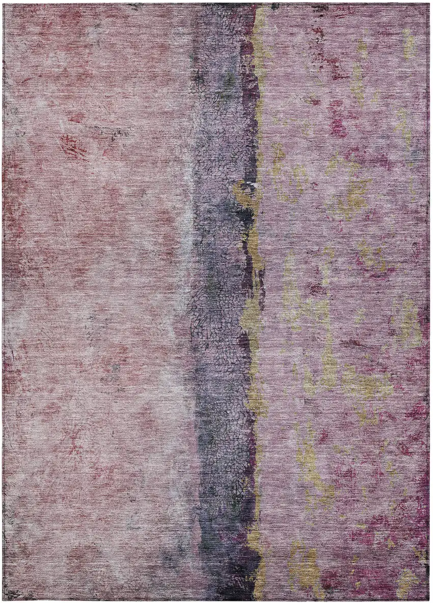 Blush Pink And Purple Abstract Washable Indoor Outdoor Area Rug Photo 7