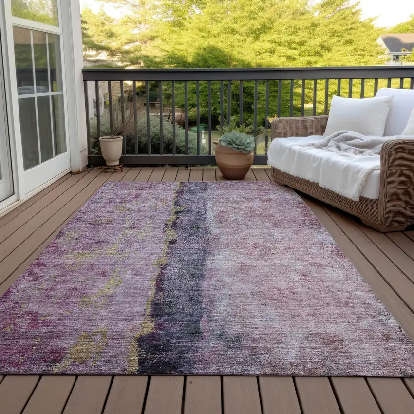 Blush Pink And Purple Abstract Washable Indoor Outdoor Area Rug Photo 8