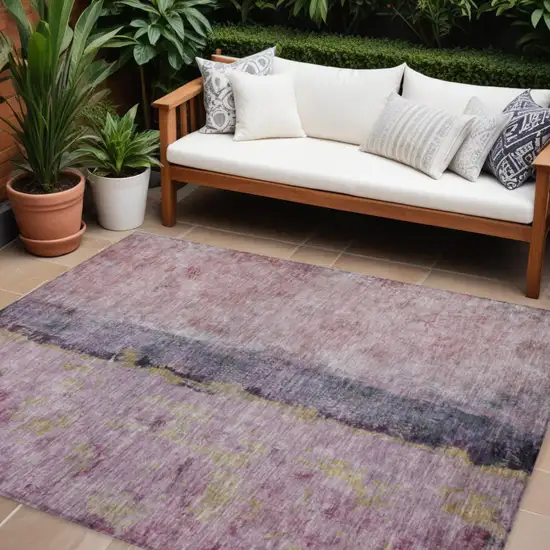 Blush Pink And Purple Abstract Washable Indoor Outdoor Area Rug Photo 1