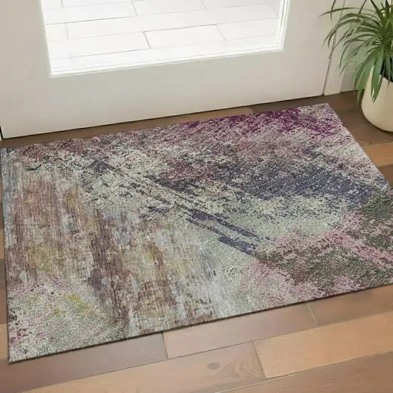 Blush Purple And Gray Abstract Washable Area Rug With UV Protection Photo 2