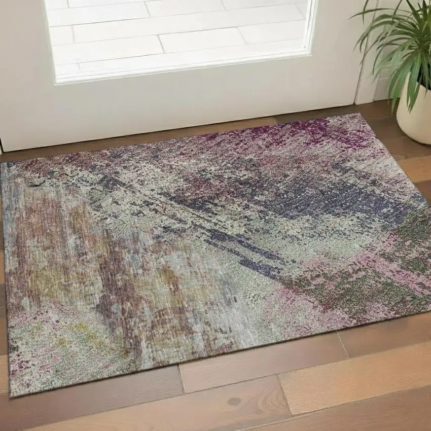 Blush Purple And Gray Abstract Washable Area Rug With UV Protection Photo 2