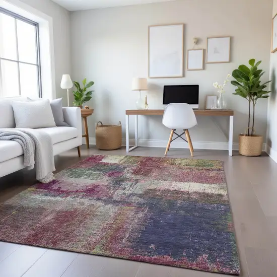 Blush Purple And Gray Abstract Washable Area Rug With UV Protection Photo 3