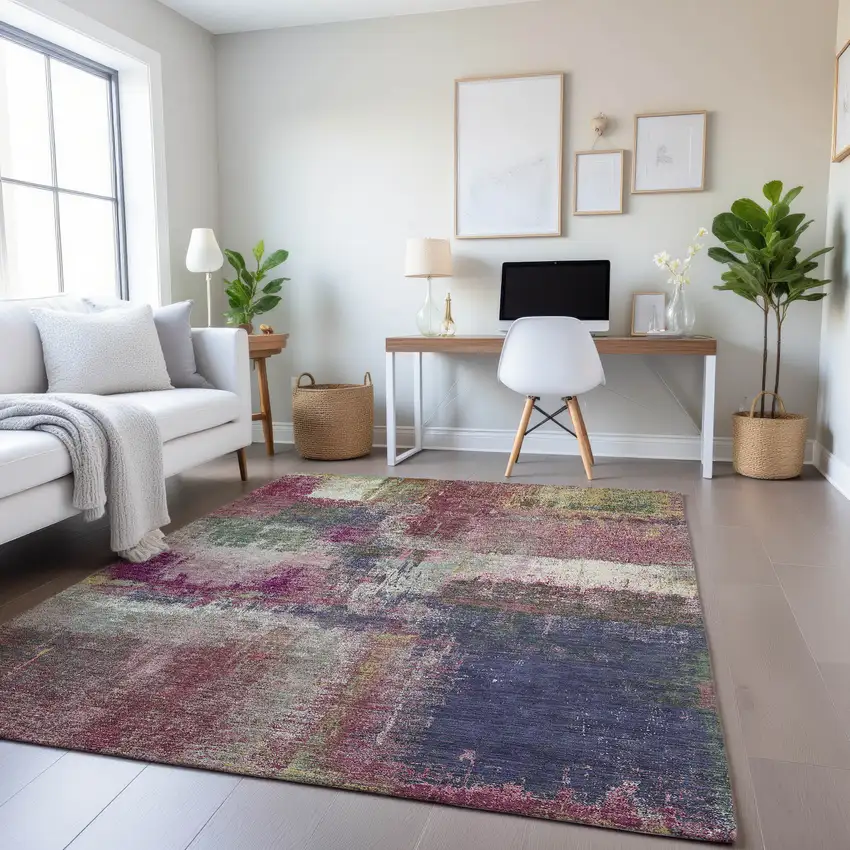 Blush Purple And Gray Abstract Washable Area Rug With UV Protection Photo 3
