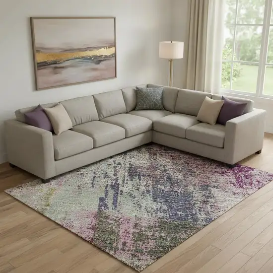 Blush Purple And Gray Abstract Washable Area Rug With UV Protection Photo 2