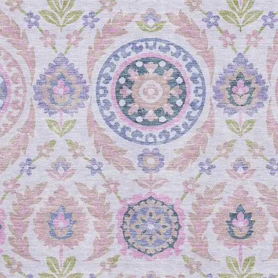 Blush Purple And Green Floral Washable Area Rug With UV Protection Photo 3