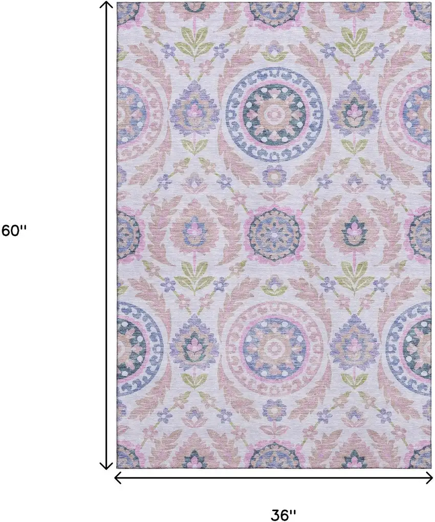 Blush Purple And Green Floral Washable Area Rug With UV Protection Photo 3