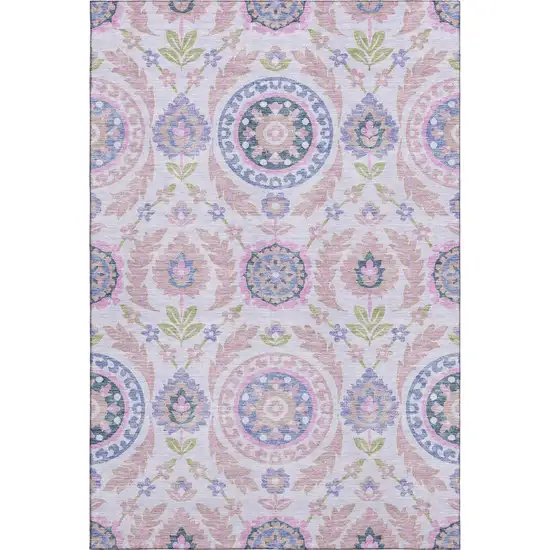 Blush Purple And Green Floral Washable Area Rug With UV Protection Photo 1