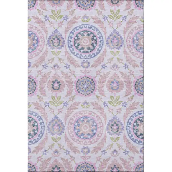 Blush Purple And Green Floral Washable Area Rug With UV Protection Photo 4