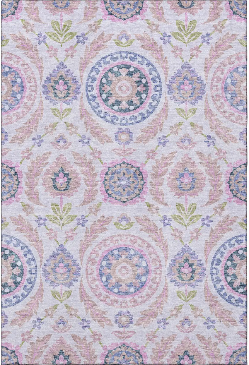Blush Purple And Green Floral Washable Area Rug With UV Protection Photo 4