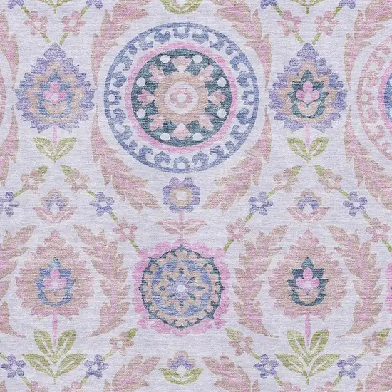 Blush Purple And Green Floral Washable Area Rug With UV Protection Photo 3