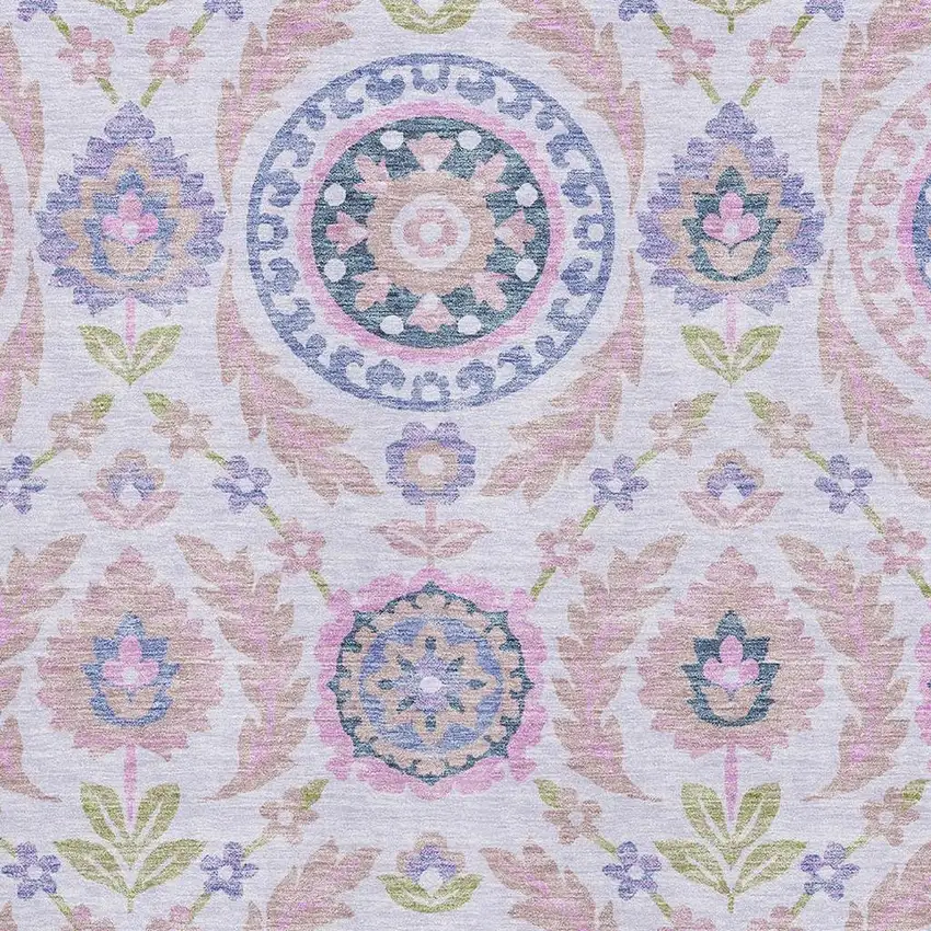 Blush Purple And Green Floral Washable Area Rug With UV Protection Photo 3