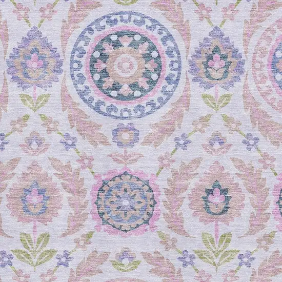 Blush Purple And Green Floral Washable Area Rug With UV Protection Photo 3
