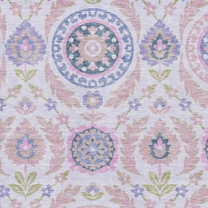 Blush Purple And Green Floral Washable Area Rug With UV Protection Photo 3