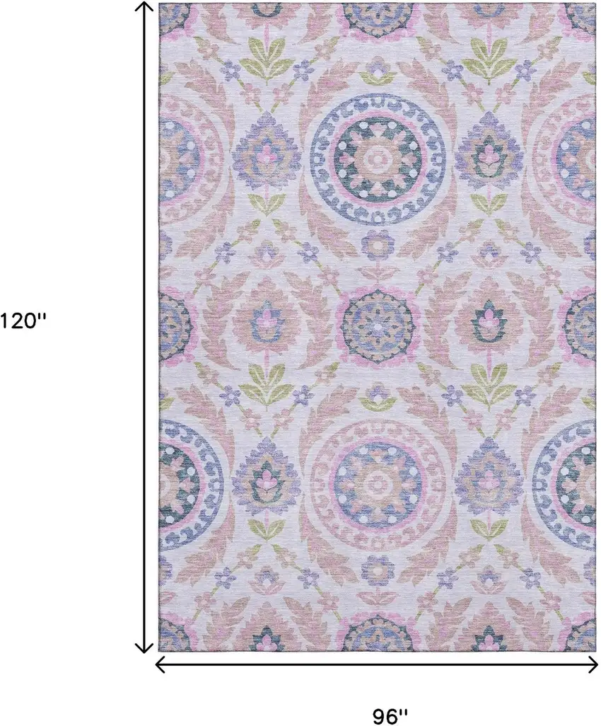 Blush Purple And Green Floral Washable Area Rug With UV Protection Photo 3