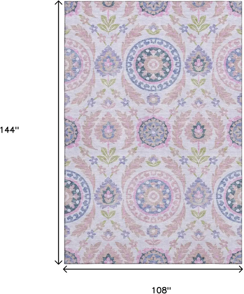 Blush Purple And Green Floral Washable Area Rug With UV Protection Photo 3