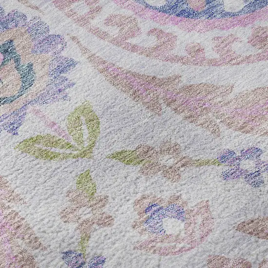 Blush Purple And Green Floral Washable Area Rug With UV Protection Photo 9