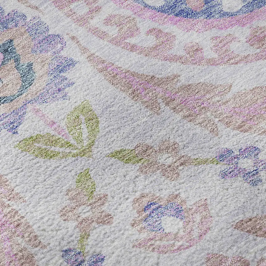 Blush Purple And Green Floral Washable Area Rug With UV Protection Photo 9