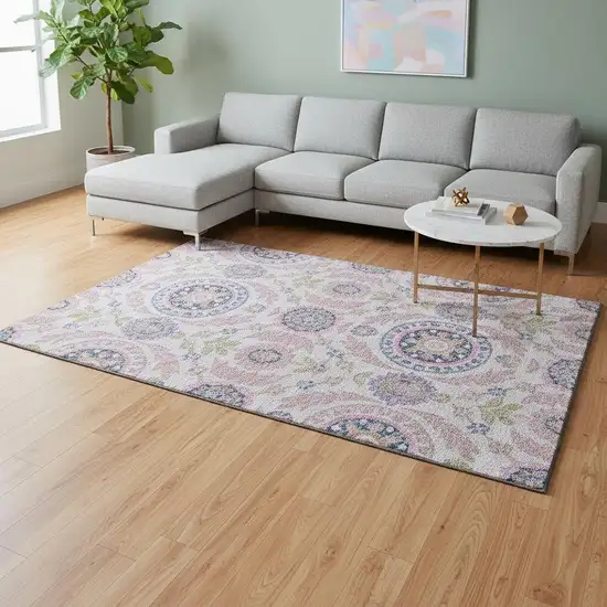 Blush Purple And Green Floral Washable Area Rug With UV Protection Photo 2