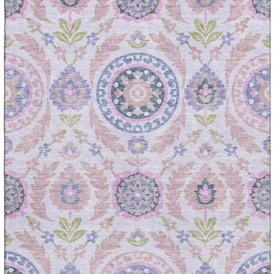 Blush Purple And Green Floral Washable Area Rug With UV Protection Photo 4