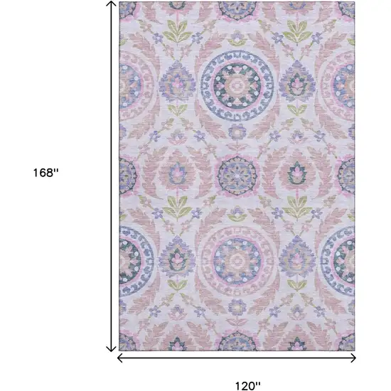 Blush Purple And Green Floral Washable Area Rug With UV Protection Photo 3