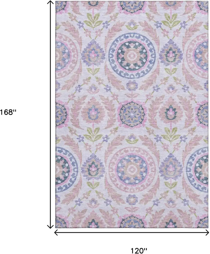 Blush Purple And Green Floral Washable Area Rug With UV Protection Photo 3