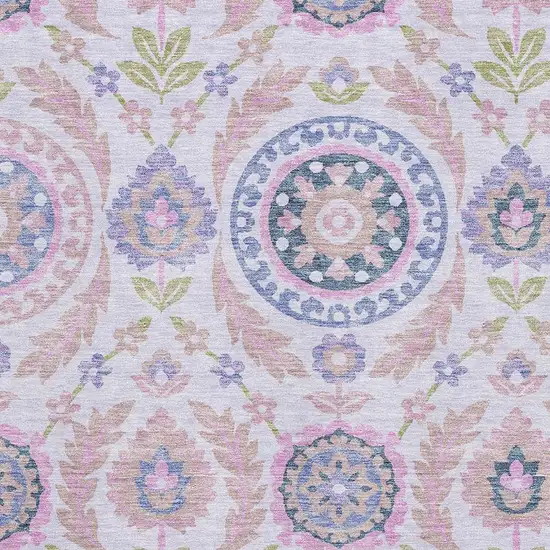 Blush Purple And Green Floral Washable Area Rug With UV Protection Photo 3