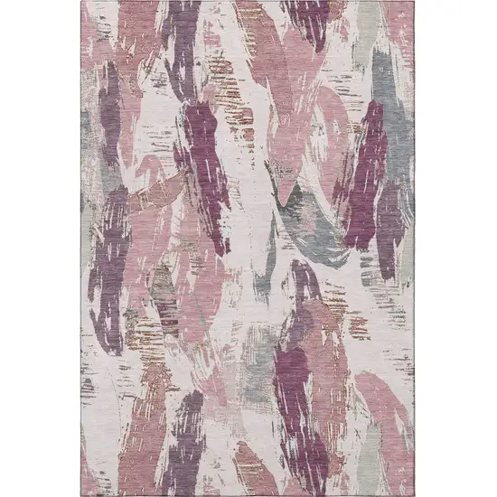 Blush Purple And Ivory Abstract Washable Area Rug With UV Protection Photo 3