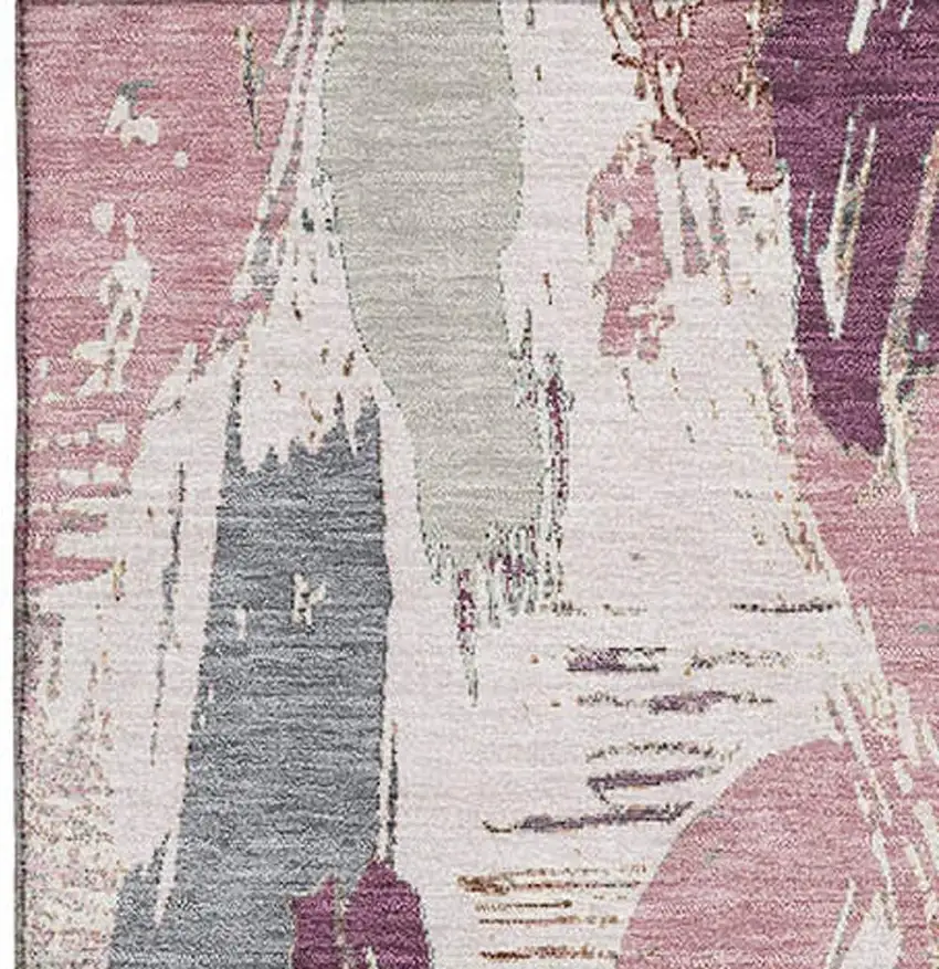 Blush Purple And Ivory Abstract Washable Area Rug With UV Protection Photo 2