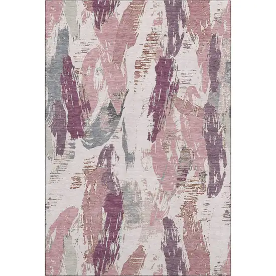 Blush Purple And Ivory Abstract Washable Area Rug With UV Protection Photo 1