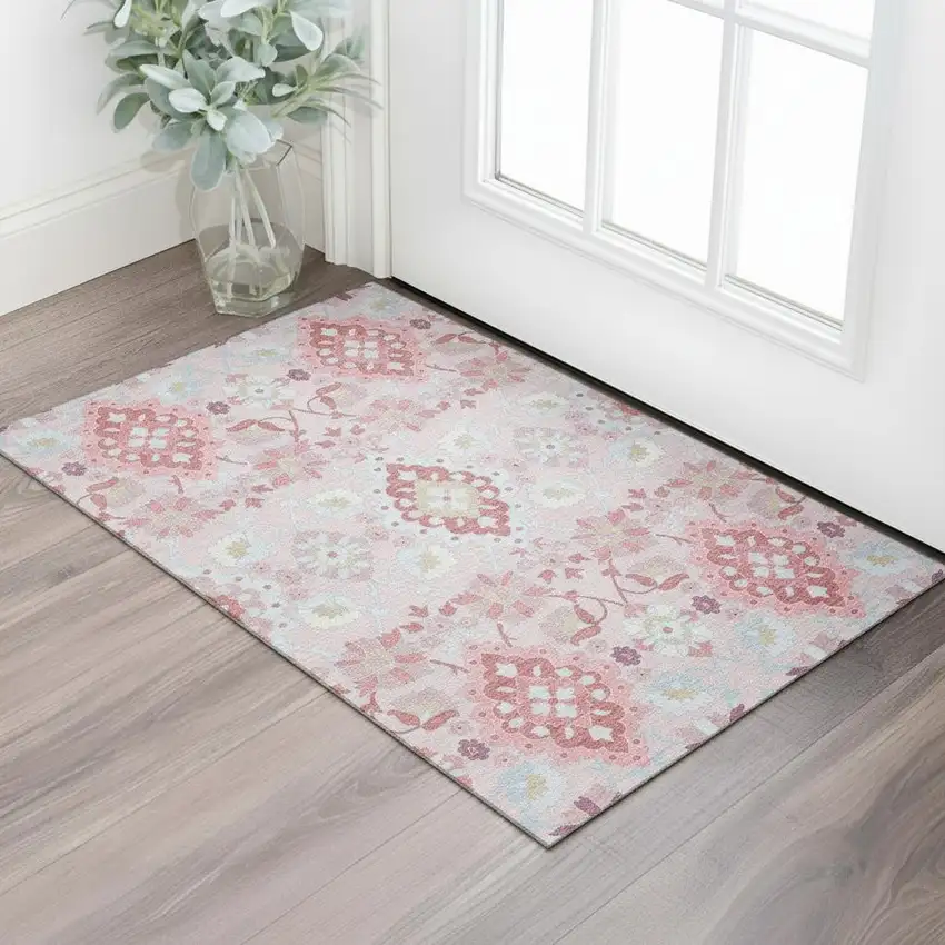 Blush Purple And Ivory Oriental Washable Area Rug With UV Protection Photo 2