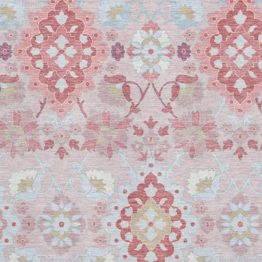 Blush Purple And Ivory Oriental Washable Area Rug With UV Protection Photo 2