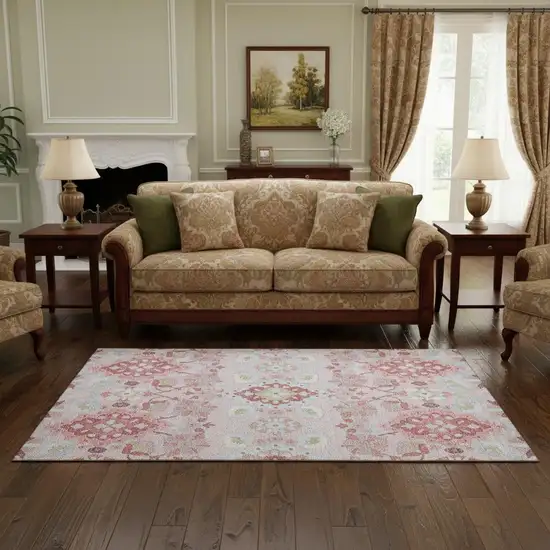 Blush Purple And Ivory Oriental Washable Area Rug With UV Protection Photo 2