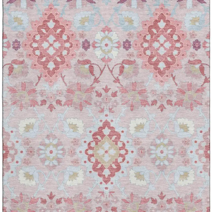 Blush Purple And Ivory Oriental Washable Area Rug With UV Protection Photo 3