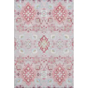 Photo of Blush Purple And Ivory Oriental Washable Area Rug With UV Protection