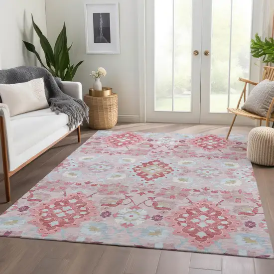 Blush Purple And Ivory Oriental Washable Area Rug With UV Protection Photo 5