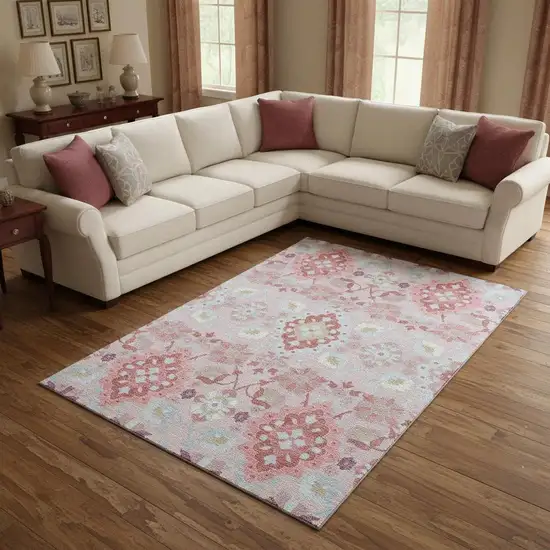 Blush Purple And Ivory Oriental Washable Area Rug With UV Protection Photo 2
