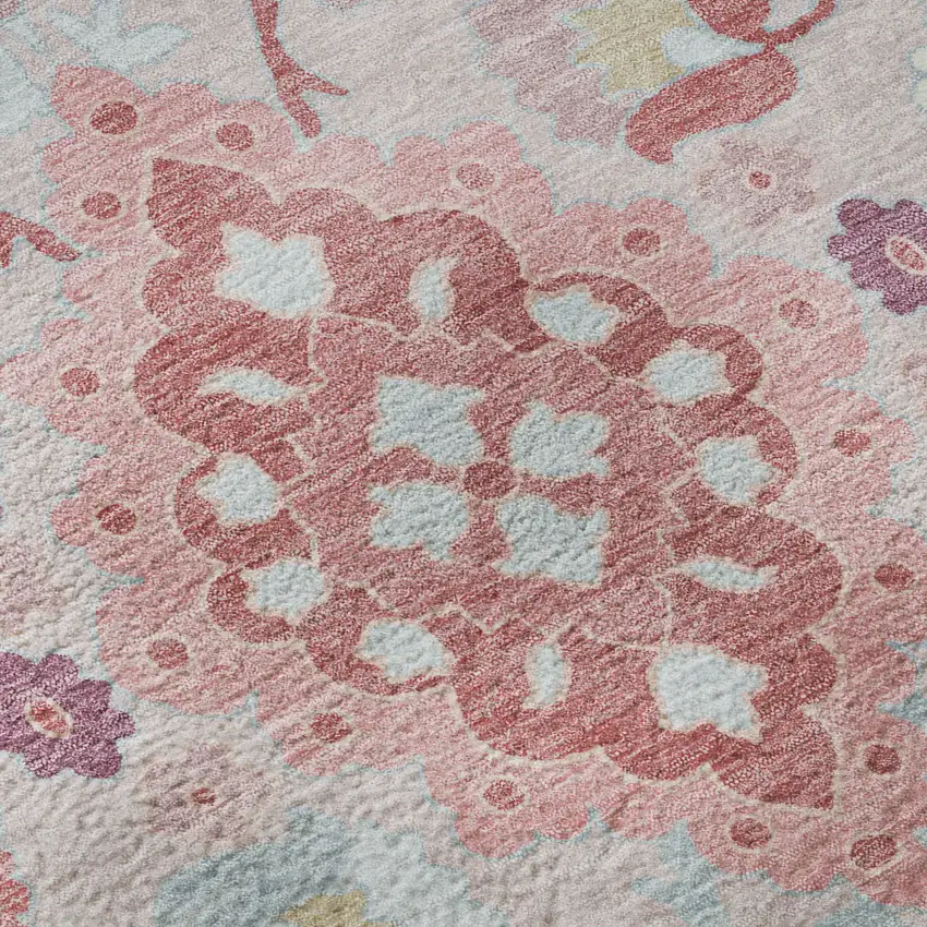 Blush Purple And Ivory Oriental Washable Area Rug With UV Protection Photo 9