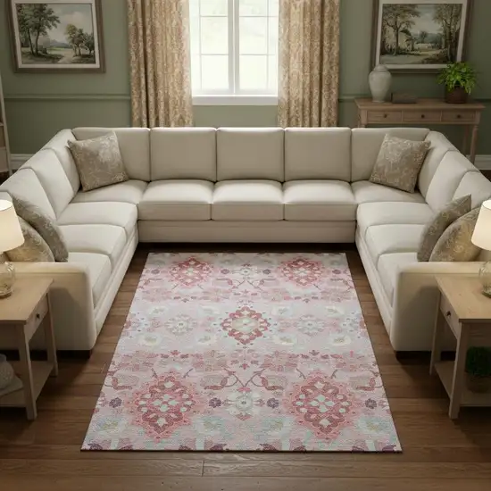 Blush Purple And Ivory Oriental Washable Area Rug With UV Protection Photo 2