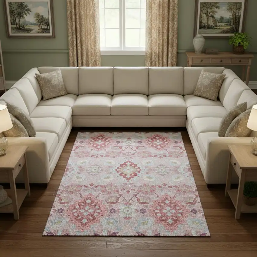 Blush Purple And Ivory Oriental Washable Area Rug With UV Protection Photo 2