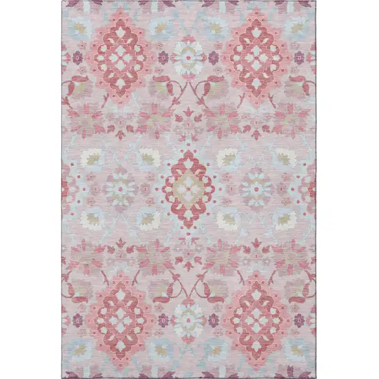 Blush Purple And Ivory Oriental Washable Area Rug With UV Protection Photo 3
