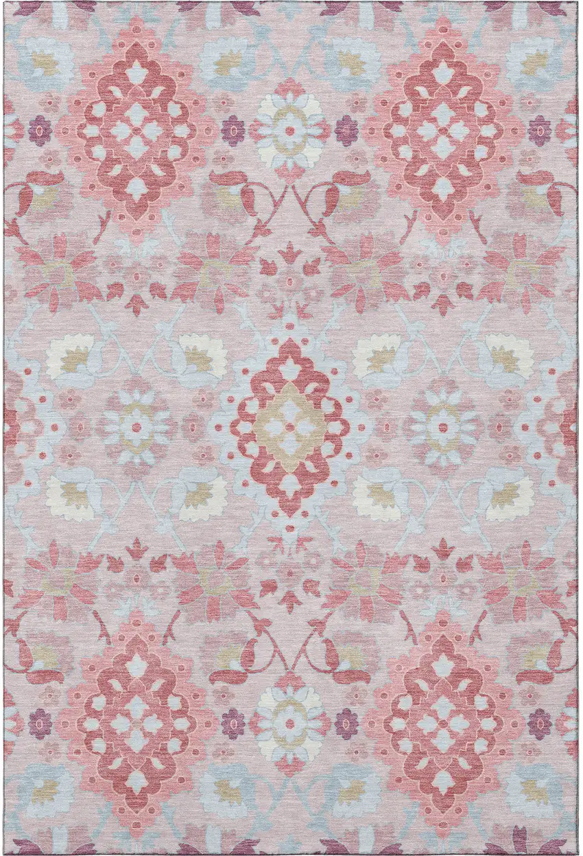 Blush Purple And Ivory Oriental Washable Area Rug With UV Protection Photo 3