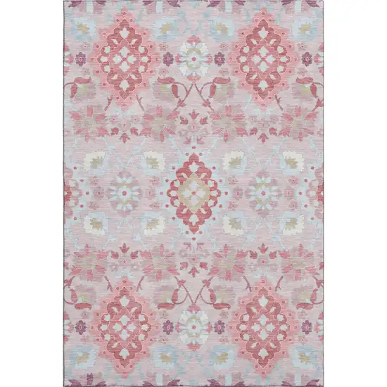 Blush Purple And Ivory Oriental Washable Area Rug With UV Protection Photo 1