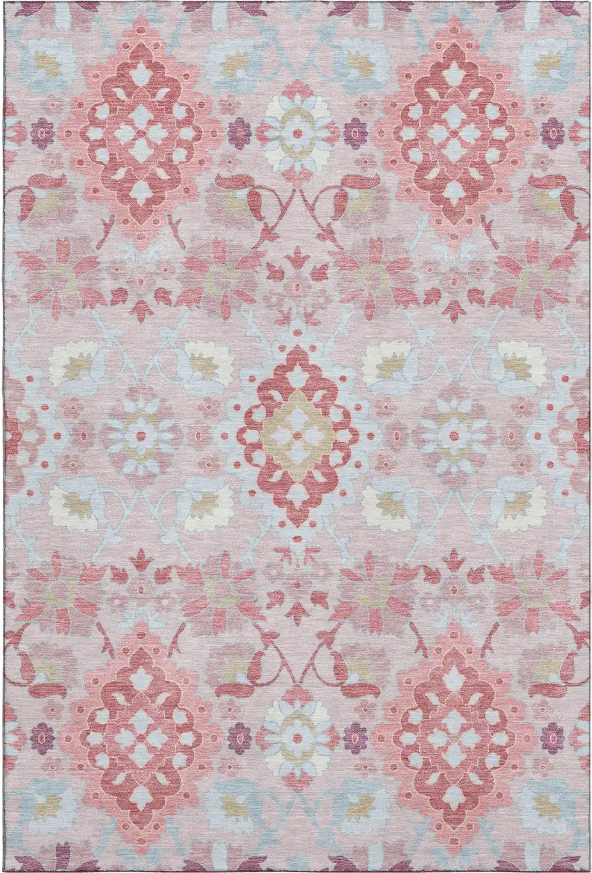 Blush Purple And Ivory Oriental Washable Area Rug With UV Protection Photo 1