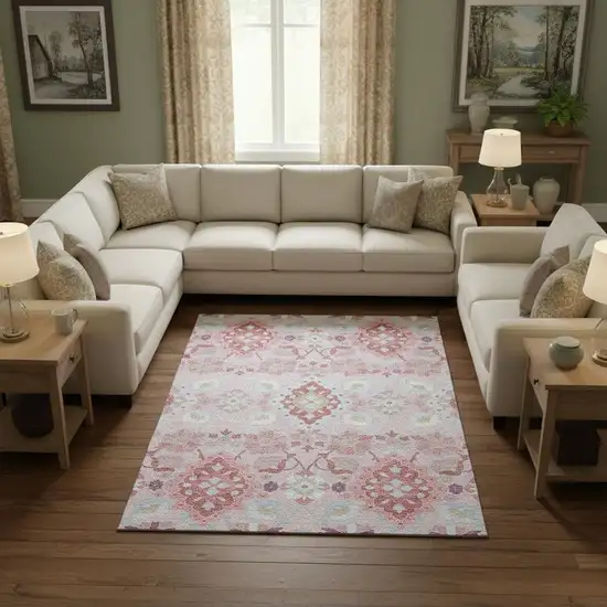 Blush Purple And Ivory Oriental Washable Area Rug With UV Protection Photo 2